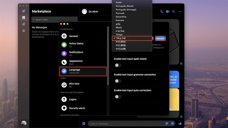 Cách đổi ngôn ngữ cho Messenger trên MacBook